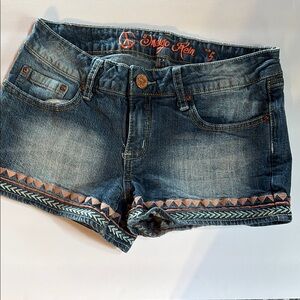 Indigo Rein Blue Jean Shorts with Distressed Look